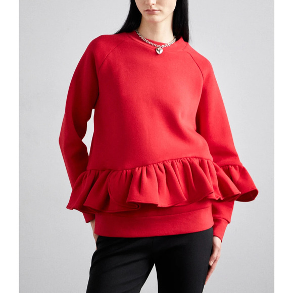 Ioana Ciolacu Ruffled Sweatshirt Pullover Long Sleeve Crew Neck Cotton Blend XL - Picture 2 of 11